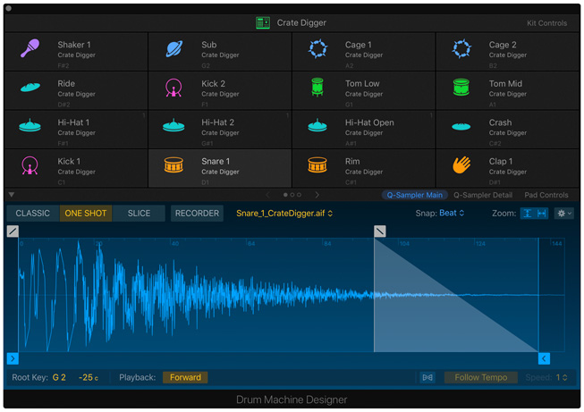 Drum Machine Designer has been tightly integrated with the new sampling features of Logic Pro X 10.5.