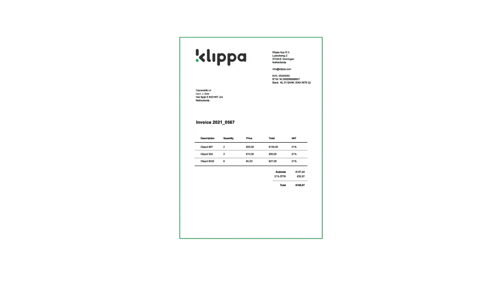 Invoice Scanning using OCR (Source: Klippa )