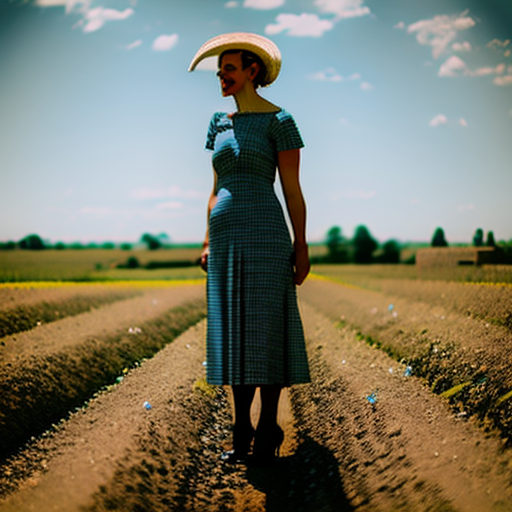 Woman in a dress standing on a farm